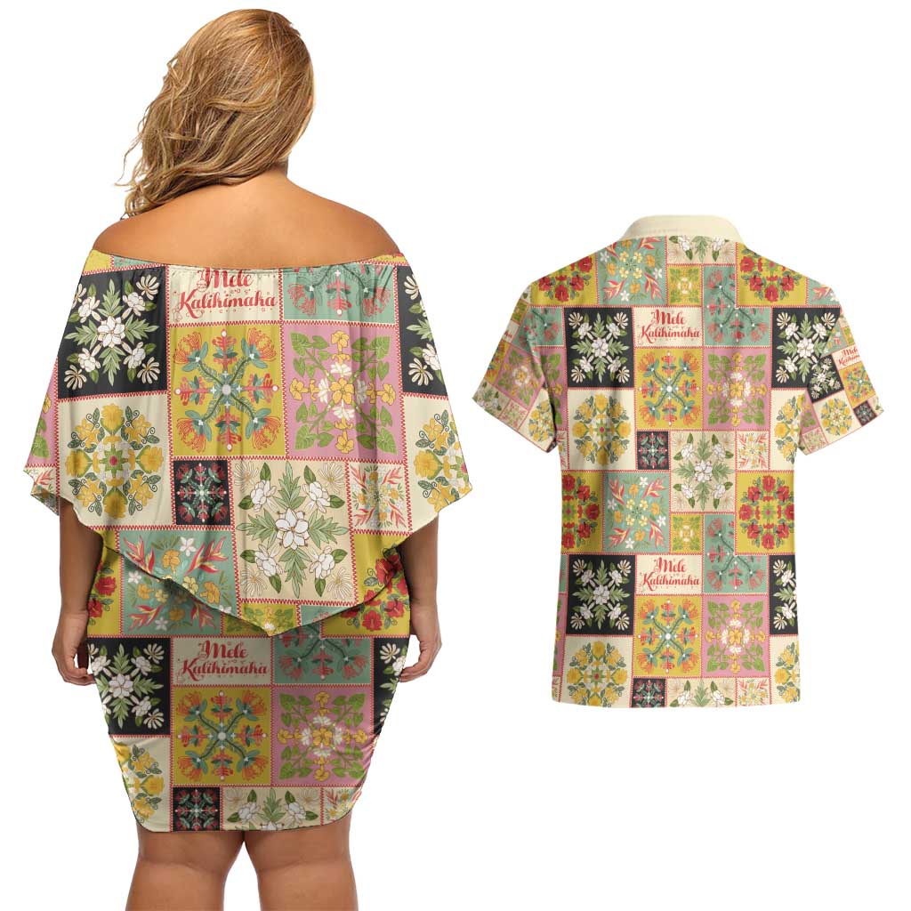 Mele Kalikimaka Hawaii Christmas Couples Matching Off Shoulder Short Dress and Hawaiian Shirt Melemele Mama Seamless Floral Motif LT9 - Polynesian Pride