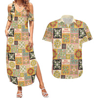 Mele Kalikimaka Hawaii Christmas Couples Matching Summer Maxi Dress and Hawaiian Shirt Melemele Mama Seamless Floral Motif LT9 Beige - Polynesian Pride
