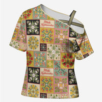 Mele Kalikimaka Hawaii Christmas Cross Shoulder Shirt Melemele Mama Seamless Floral Motif LT9 Female Beige - Polynesian Pride