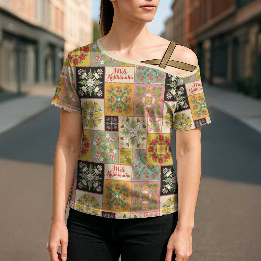 Mele Kalikimaka Hawaii Christmas Cross Shoulder Shirt Melemele Mama Seamless Floral Motif LT9 - Polynesian Pride
