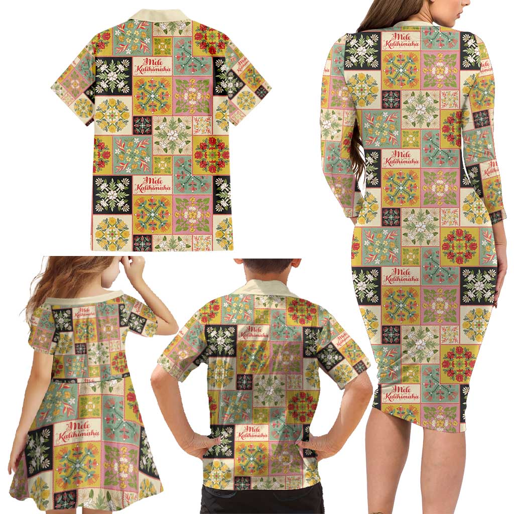 Mele Kalikimaka Hawaii Christmas Family Matching Long Sleeve Bodycon Dress and Hawaiian Shirt Melemele Mama Seamless Floral Motif LT9 - Polynesian Pride
