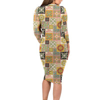 Mele Kalikimaka Hawaii Christmas Family Matching Long Sleeve Bodycon Dress and Hawaiian Shirt Melemele Mama Seamless Floral Motif LT9 - Polynesian Pride