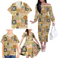 Mele Kalikimaka Hawaii Christmas Family Matching Off The Shoulder Long Sleeve Dress and Hawaiian Shirt Melemele Mama Seamless Floral Motif LT9 - Polynesian Pride