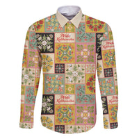 Mele Kalikimaka Hawaii Christmas Family Matching Off The Shoulder Long Sleeve Dress and Hawaiian Shirt Melemele Mama Seamless Floral Motif LT9 Dad's Shirt - Long Sleeve Beige - Polynesian Pride