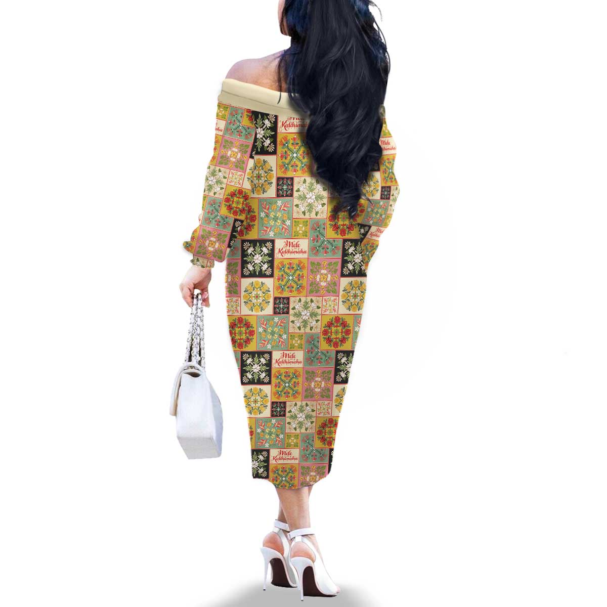 Mele Kalikimaka Hawaii Christmas Family Matching Off The Shoulder Long Sleeve Dress and Hawaiian Shirt Melemele Mama Seamless Floral Motif LT9 - Polynesian Pride