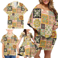 Mele Kalikimaka Hawaii Christmas Family Matching Off Shoulder Short Dress and Hawaiian Shirt Melemele Mama Seamless Floral Motif LT9 - Polynesian Pride