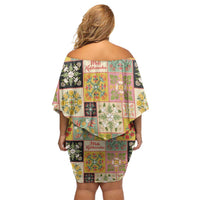 Mele Kalikimaka Hawaii Christmas Family Matching Off Shoulder Short Dress and Hawaiian Shirt Melemele Mama Seamless Floral Motif LT9 - Polynesian Pride