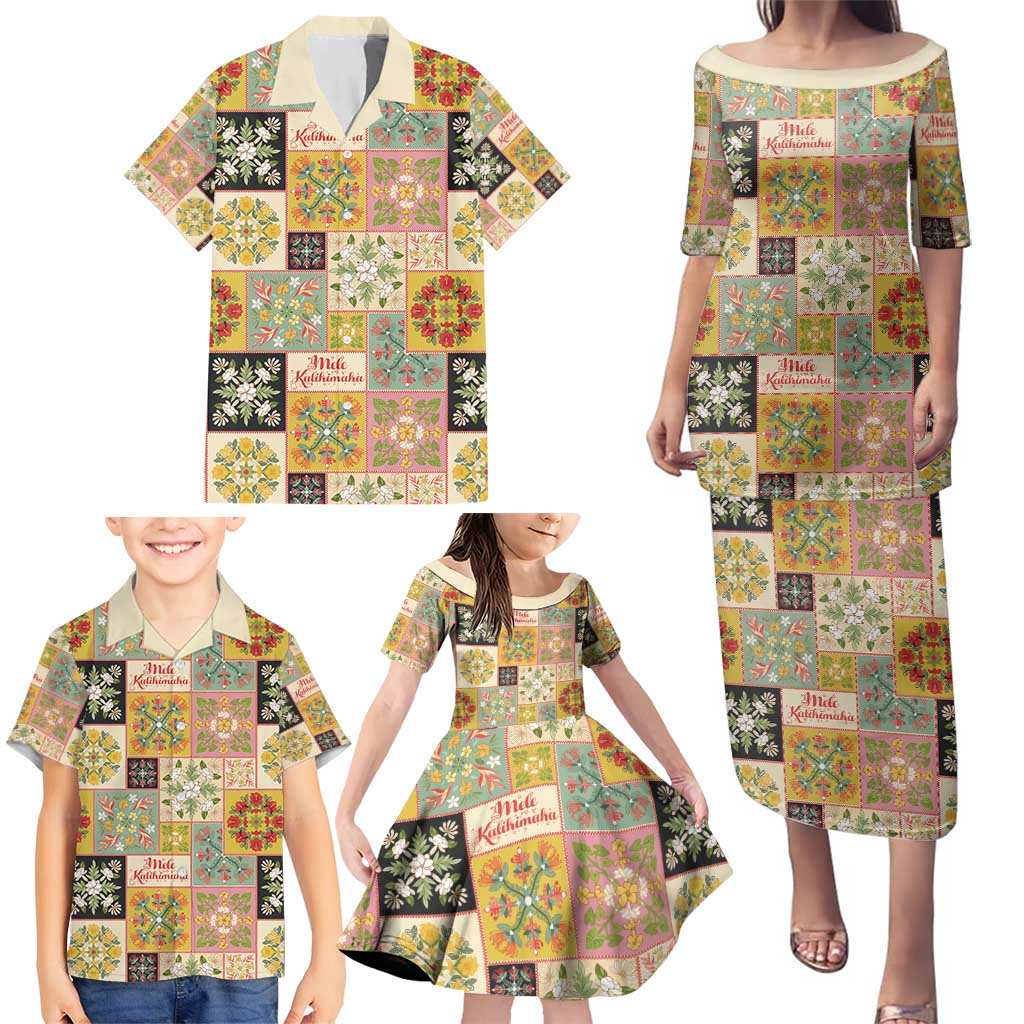 Mele Kalikimaka Hawaii Christmas Family Matching Puletasi and Hawaiian Shirt Melemele Mama Seamless Floral Motif - Polynesian Pride
