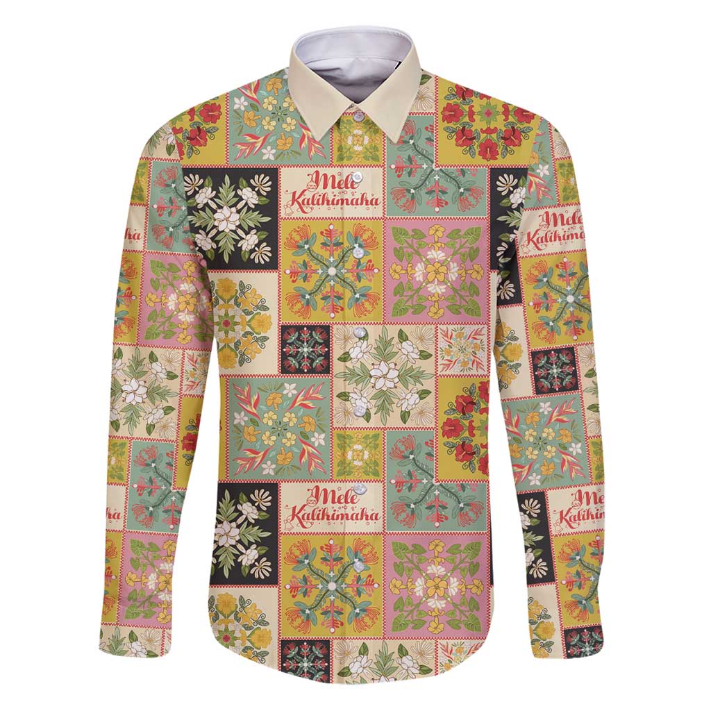 Mele Kalikimaka Hawaii Christmas Family Matching Puletasi and Hawaiian Shirt Melemele Mama Seamless Floral Motif LT9 Dad's Shirt - Long Sleeve Beige - Polynesian Pride