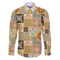 Mele Kalikimaka Hawaii Christmas Family Matching Puletasi and Hawaiian Shirt Melemele Mama Seamless Floral Motif LT9 Dad's Shirt - Long Sleeve Beige - Polynesian Pride