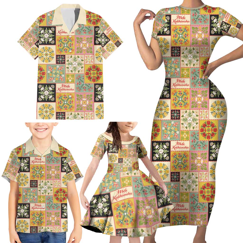 Mele Kalikimaka Hawaii Christmas Family Matching Short Sleeve Bodycon Dress and Hawaiian Shirt Melemele Mama Seamless Floral Motif - Polynesian Pride