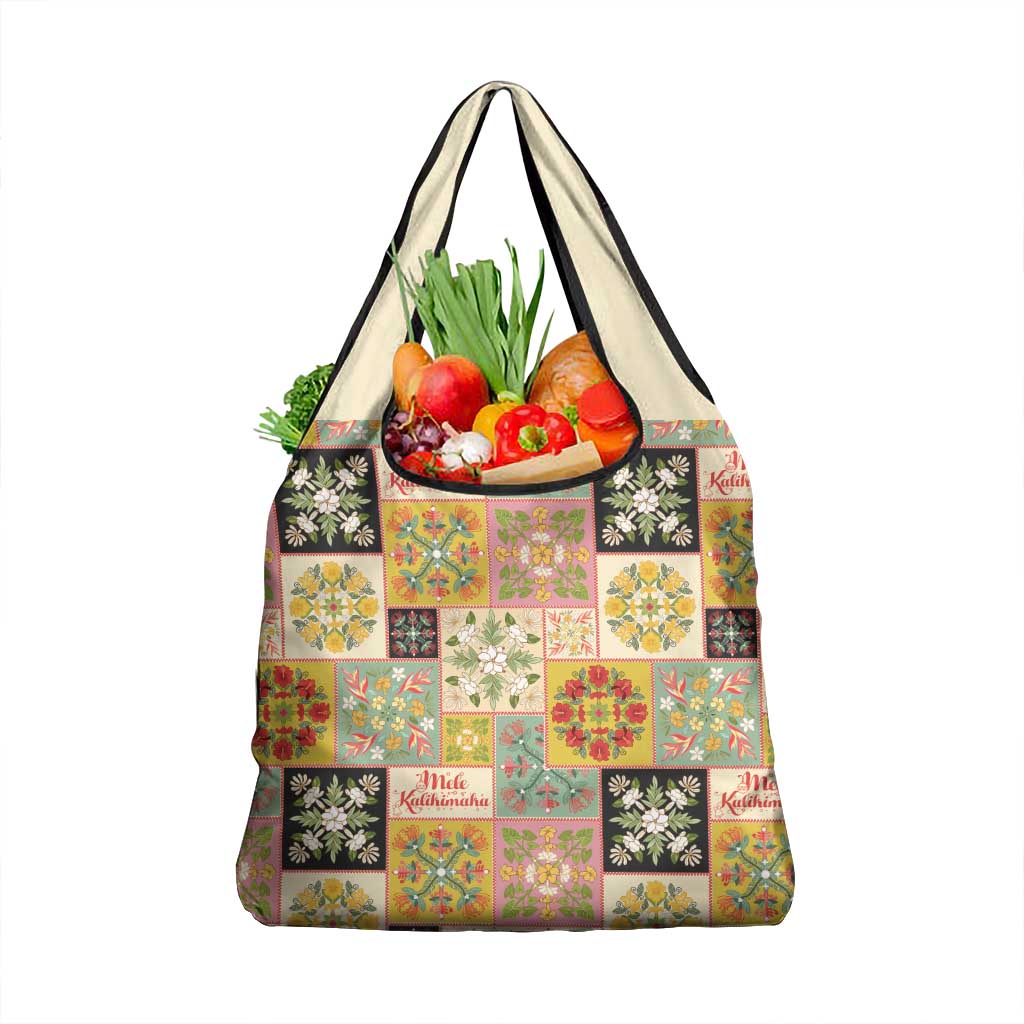 Mele Kalikimaka Hawaii Christmas Grocery Bag Melemele Mama Seamless Floral Motif LT9 1-pack One Size Beige - Polynesian Pride