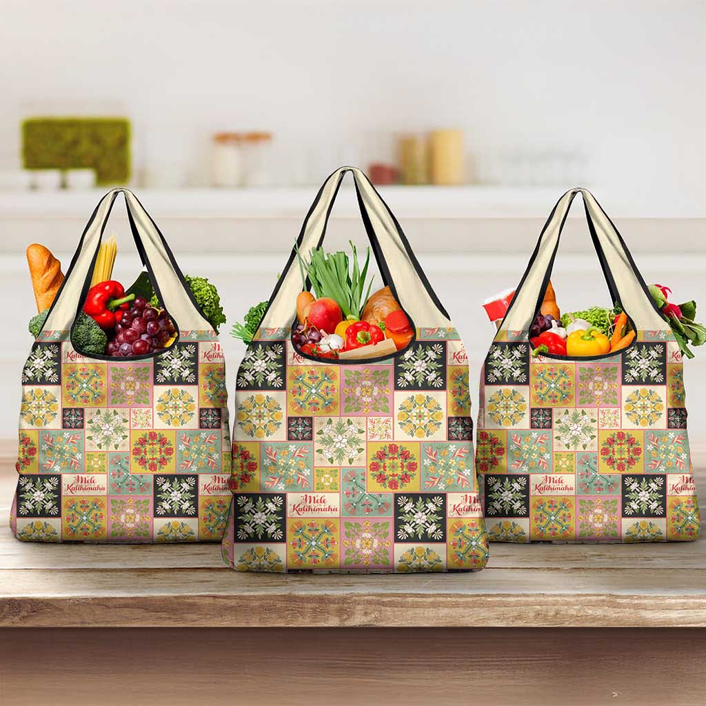 Mele Kalikimaka Hawaii Christmas Grocery Bag Melemele Mama Seamless Floral Motif LT9 3-pack One Size Beige - Polynesian Pride