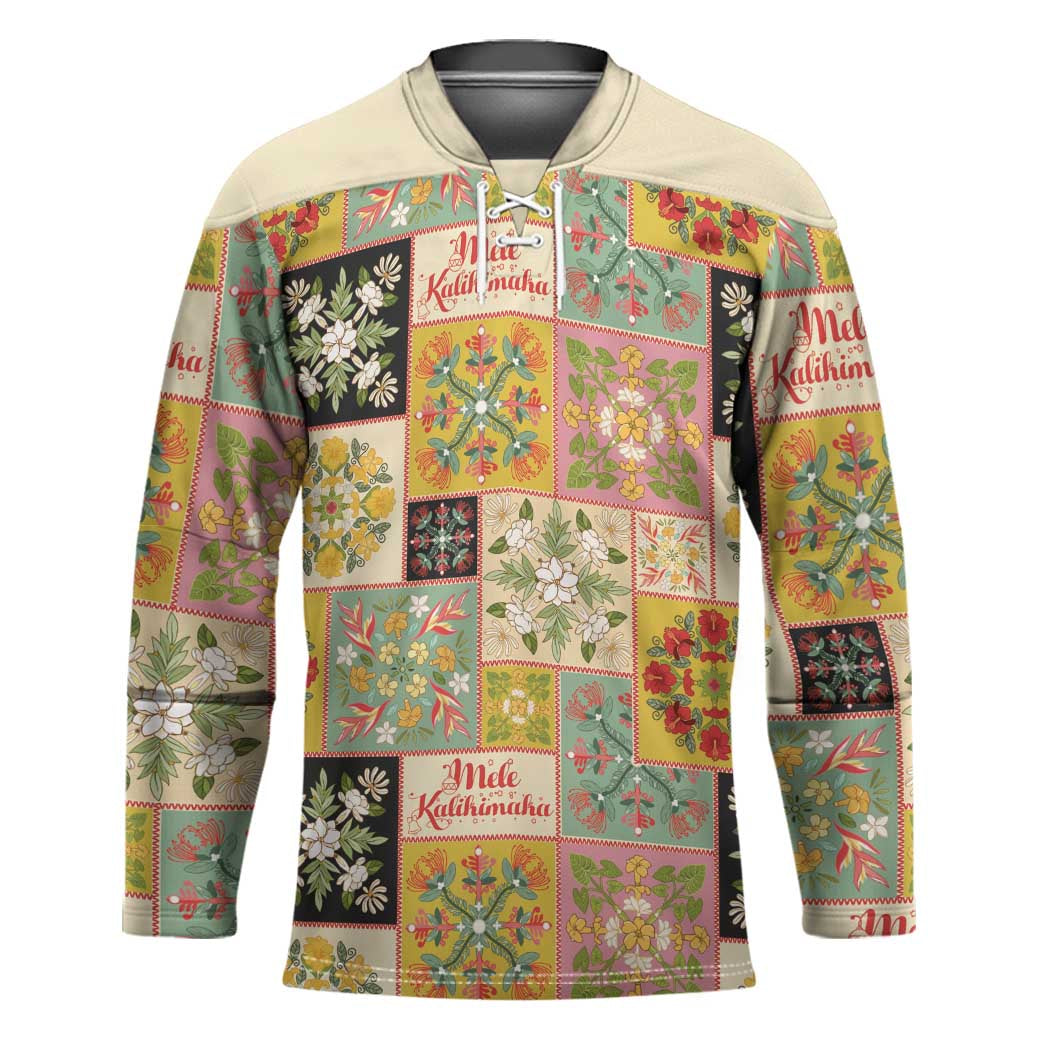 Mele Kalikimaka Hawaii Christmas Hockey Jersey Melemele Mama Seamless Floral Motif LT9 Unisex Beige - Polynesian Pride