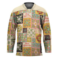 Mele Kalikimaka Hawaii Christmas Hockey Jersey Melemele Mama Seamless Floral Motif LT9 Unisex Beige - Polynesian Pride