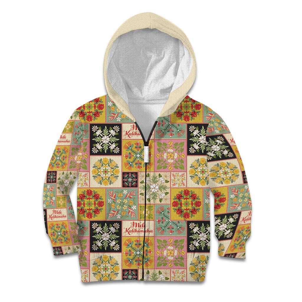 Mele Kalikimaka Hawaii Christmas Kid Hoodie Melemele Mama Seamless Floral Motif LT9 Zip Hoodie Beige - Polynesian Pride