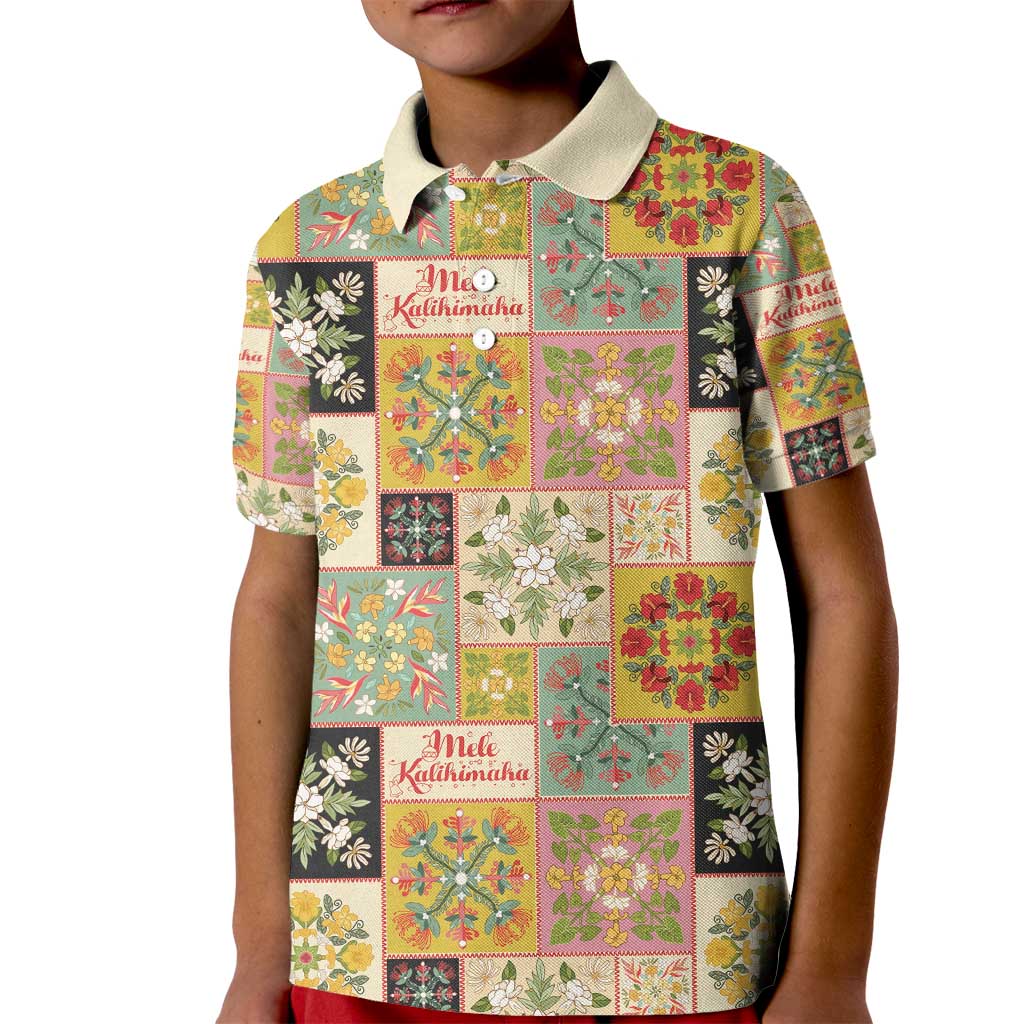 Mele Kalikimaka Hawaii Christmas Kid Polo Shirt Melemele Mama Seamless Floral Motif LT9 Kid Beige - Polynesian Pride
