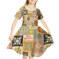 Mele Kalikimaka Hawaii Christmas Kid Short Sleeve Dress Melemele Mama Seamless Floral Motif LT9 - Polynesian Pride