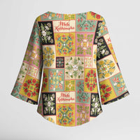 Mele Kalikimaka Hawaii Christmas Kimono Sleeve Blouse Melemele Mama Seamless Floral Motif LT9 - Polynesian Pride