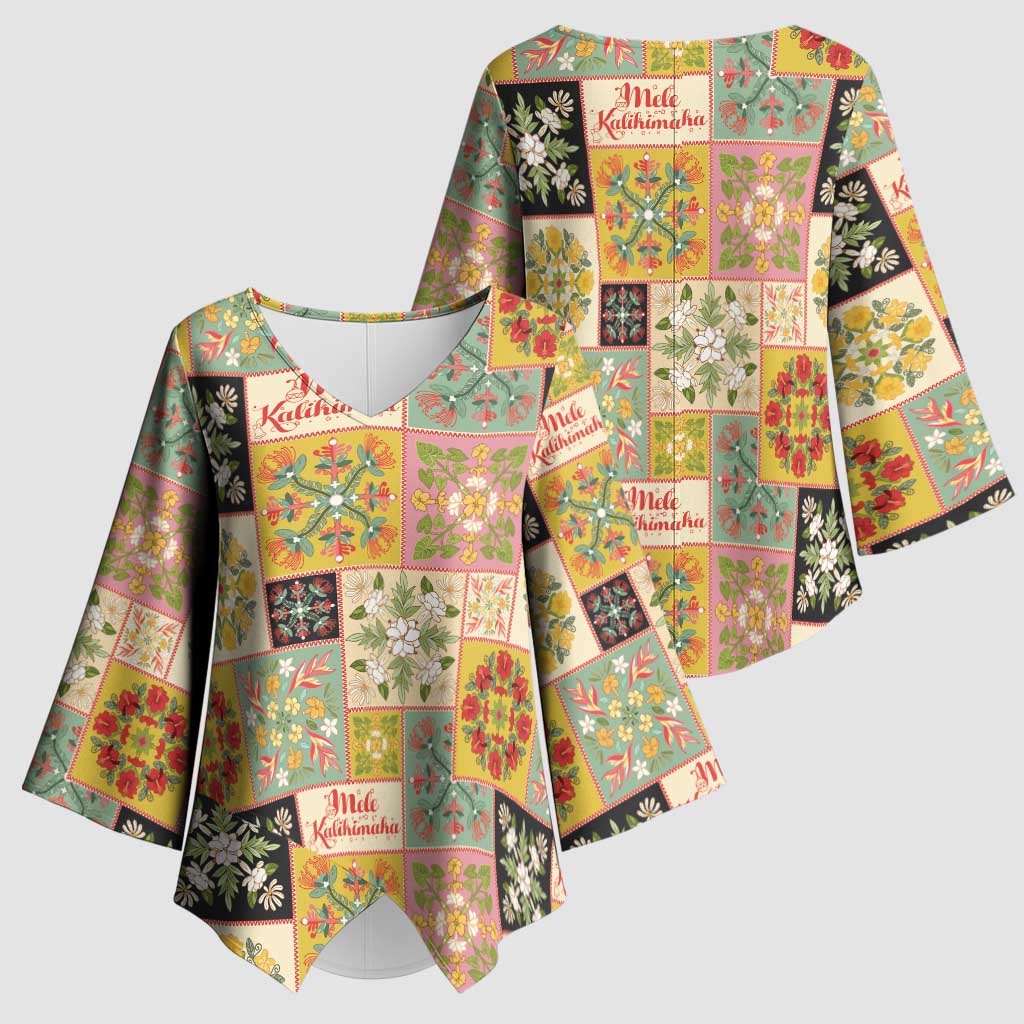 Mele Kalikimaka Hawaii Christmas Kimono Sleeve Blouse Melemele Mama Seamless Floral Motif LT9 - Polynesian Pride