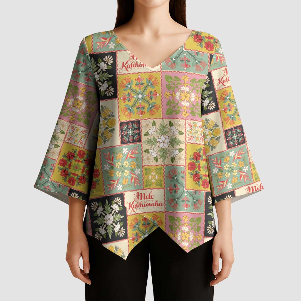 Mele Kalikimaka Hawaii Christmas Kimono Sleeve Blouse Melemele Mama Seamless Floral Motif LT9 - Polynesian Pride