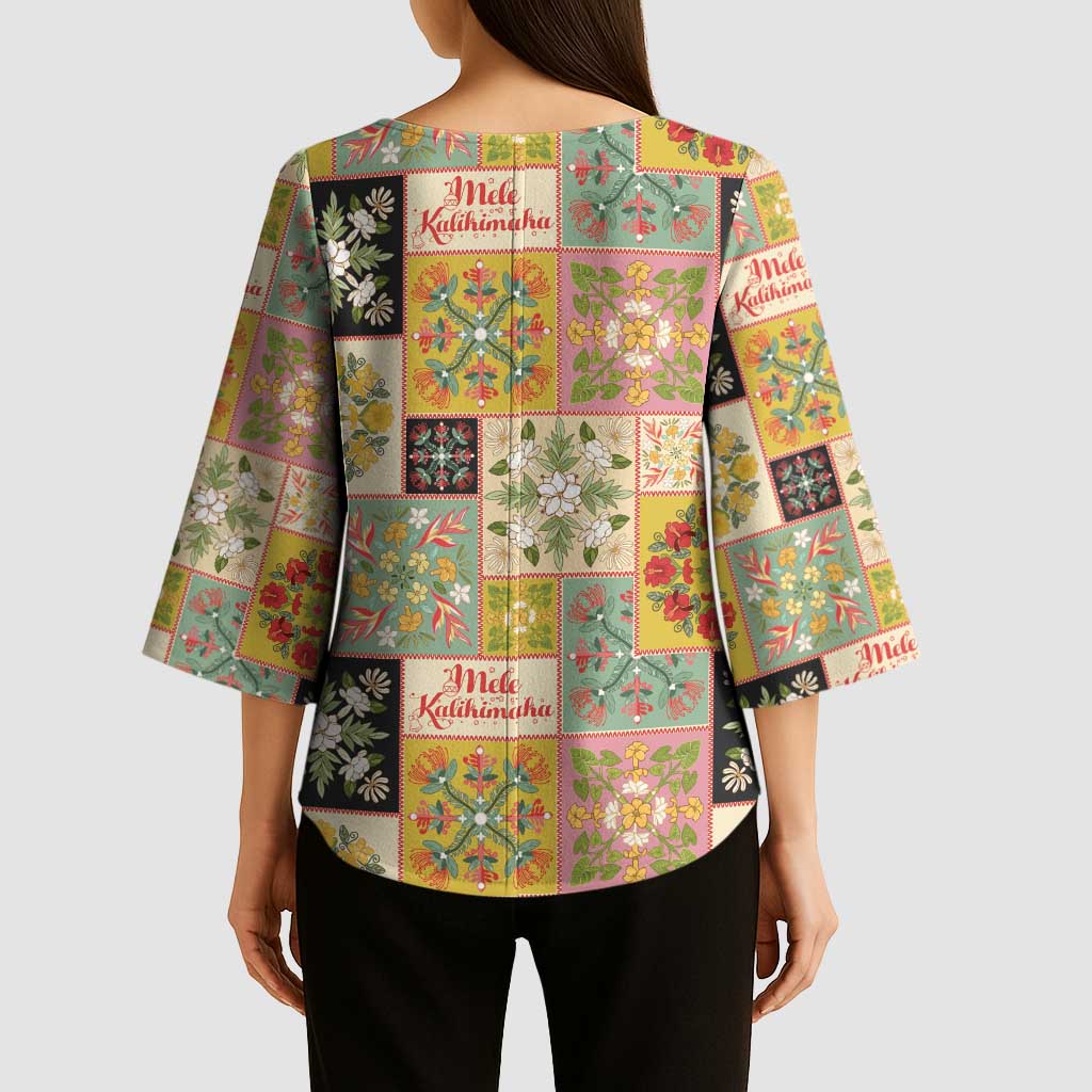Mele Kalikimaka Hawaii Christmas Kimono Sleeve Blouse Melemele Mama Seamless Floral Motif LT9 - Polynesian Pride
