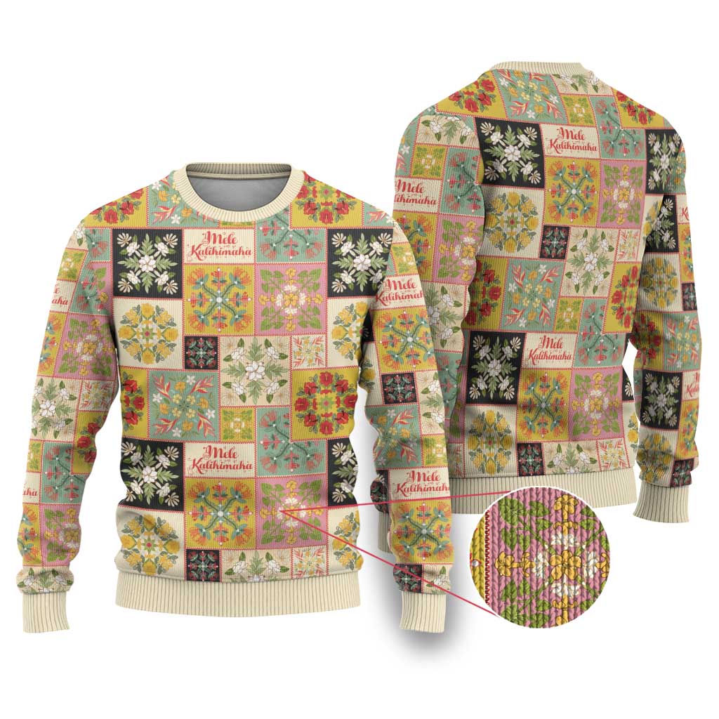 Mele Kalikimaka Hawaii Christmas Ugly Christmas Sweater Melemele Mama Seamless Floral Motif LT9 Beige - Polynesian Pride