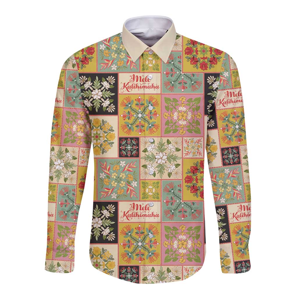 Mele Kalikimaka Hawaii Christmas Long Sleeve Button Shirt Melemele Mama Seamless Floral Motif LT9 Unisex Beige - Polynesian Pride