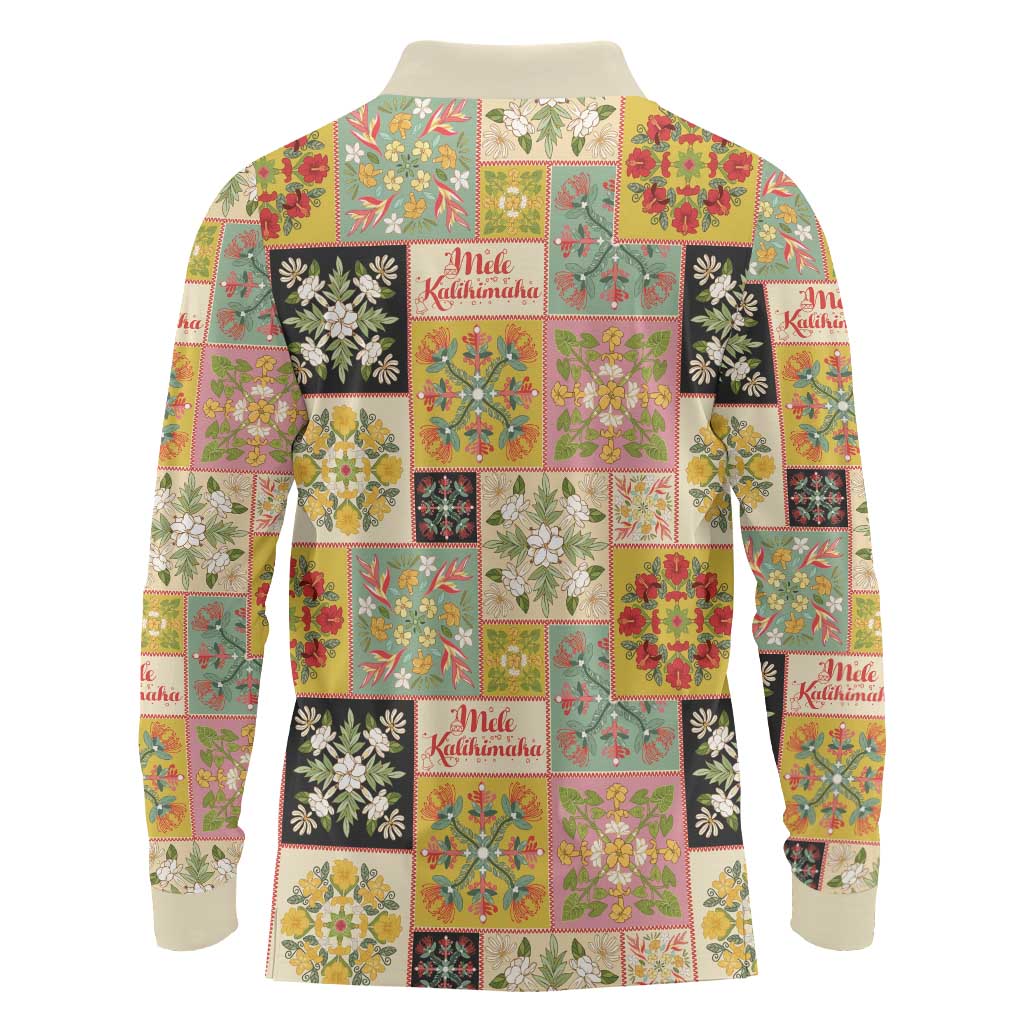 Mele Kalikimaka Hawaii Christmas Long Sleeve Polo Shirt Melemele Mama Seamless Floral Motif LT9 - Polynesian Pride