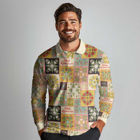 Mele Kalikimaka Hawaii Christmas Long Sleeve Polo Shirt Melemele Mama Seamless Floral Motif LT9 - Polynesian Pride