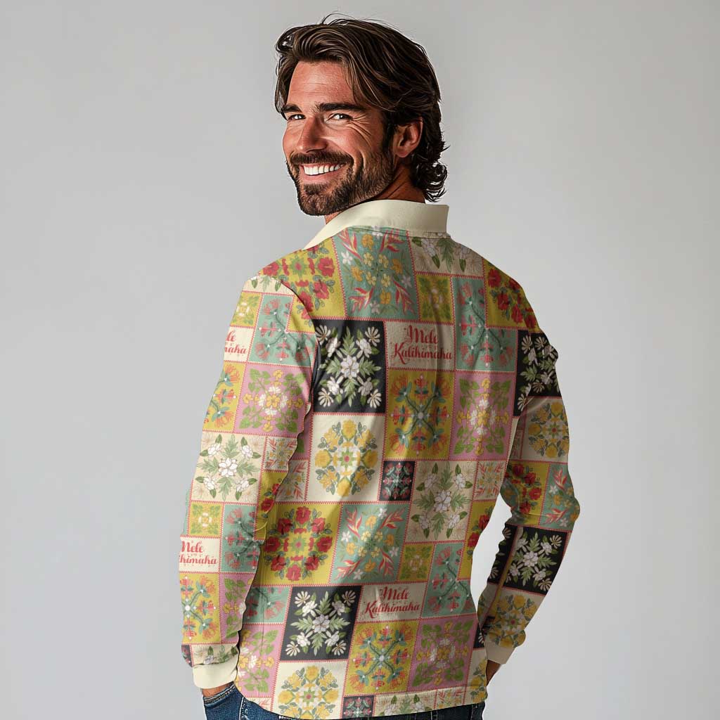 Mele Kalikimaka Hawaii Christmas Long Sleeve Polo Shirt Melemele Mama Seamless Floral Motif LT9 - Polynesian Pride