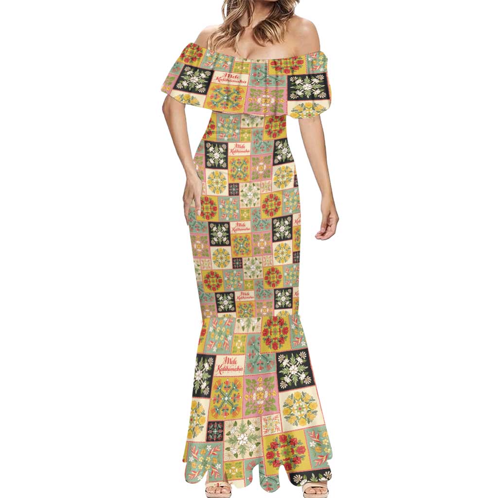 Mele Kalikimaka Hawaii Christmas Mermaid Dress Melemele Mama Seamless Floral Motif LT9 - Polynesian Pride