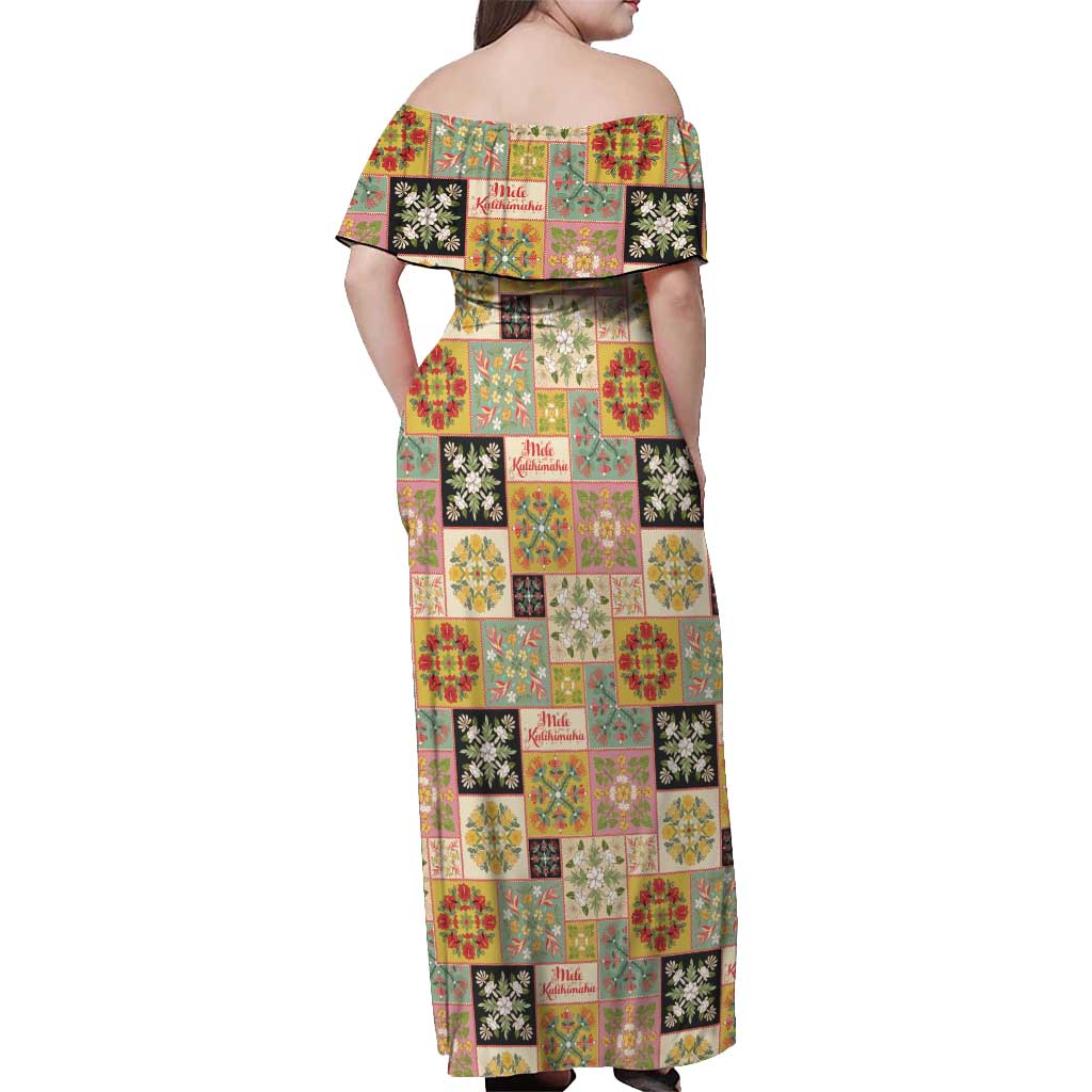 Mele Kalikimaka Hawaii Christmas Off Shoulder Maxi Dress Melemele Mama Seamless Floral Motif LT9 - Polynesian Pride