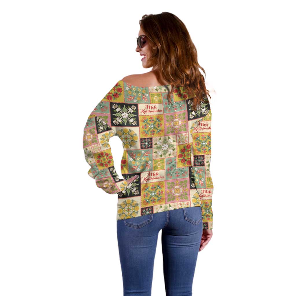 Mele Kalikimaka Hawaii Christmas Off Shoulder Sweater Melemele Mama Seamless Floral Motif - Polynesian Pride