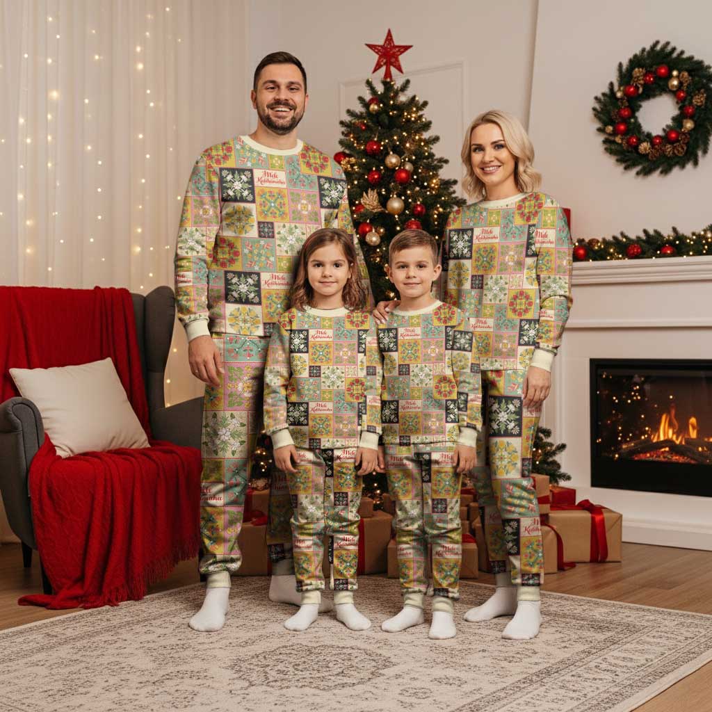 Mele Kalikimaka Hawaii Christmas Pajama Set Melemele Mama Seamless Floral Motif - Polynesian Pride
