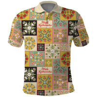 Mele Kalikimaka Hawaii Christmas Polo Shirt Melemele Mama Seamless Floral Motif LT9 Beige - Polynesian Pride