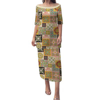 Mele Kalikimaka Hawaii Christmas Puletasi Melemele Mama Seamless Floral Motif LT9 Long Dress Beige - Polynesian Pride