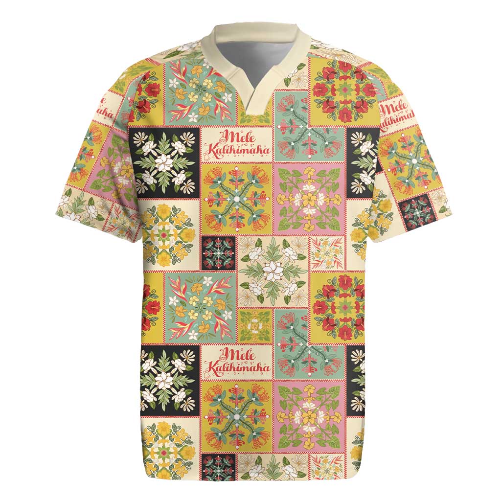 Mele Kalikimaka Hawaii Christmas Rugby Jersey Melemele Mama Seamless Floral Motif LT9 Beige - Polynesian Pride