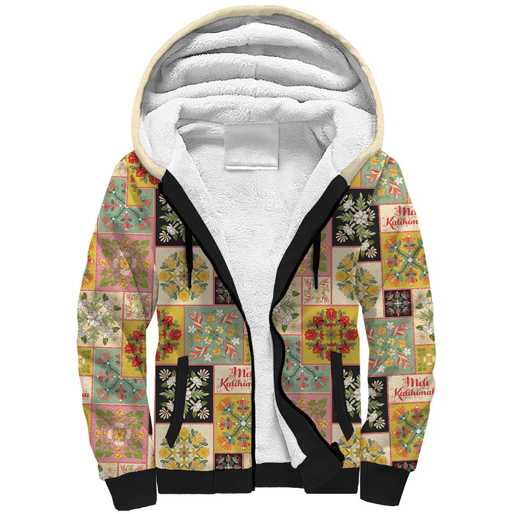 Mele Kalikimaka Hawaii Christmas Sherpa Hoodie Melemele Mama Seamless Floral Motif LT9 Unisex Beige - Polynesian Pride