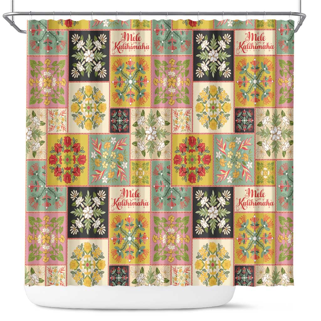 Mele Kalikimaka Hawaii Christmas Shower Curtain Melemele Mama Seamless Floral Motif LT9 Beige - Polynesian Pride
