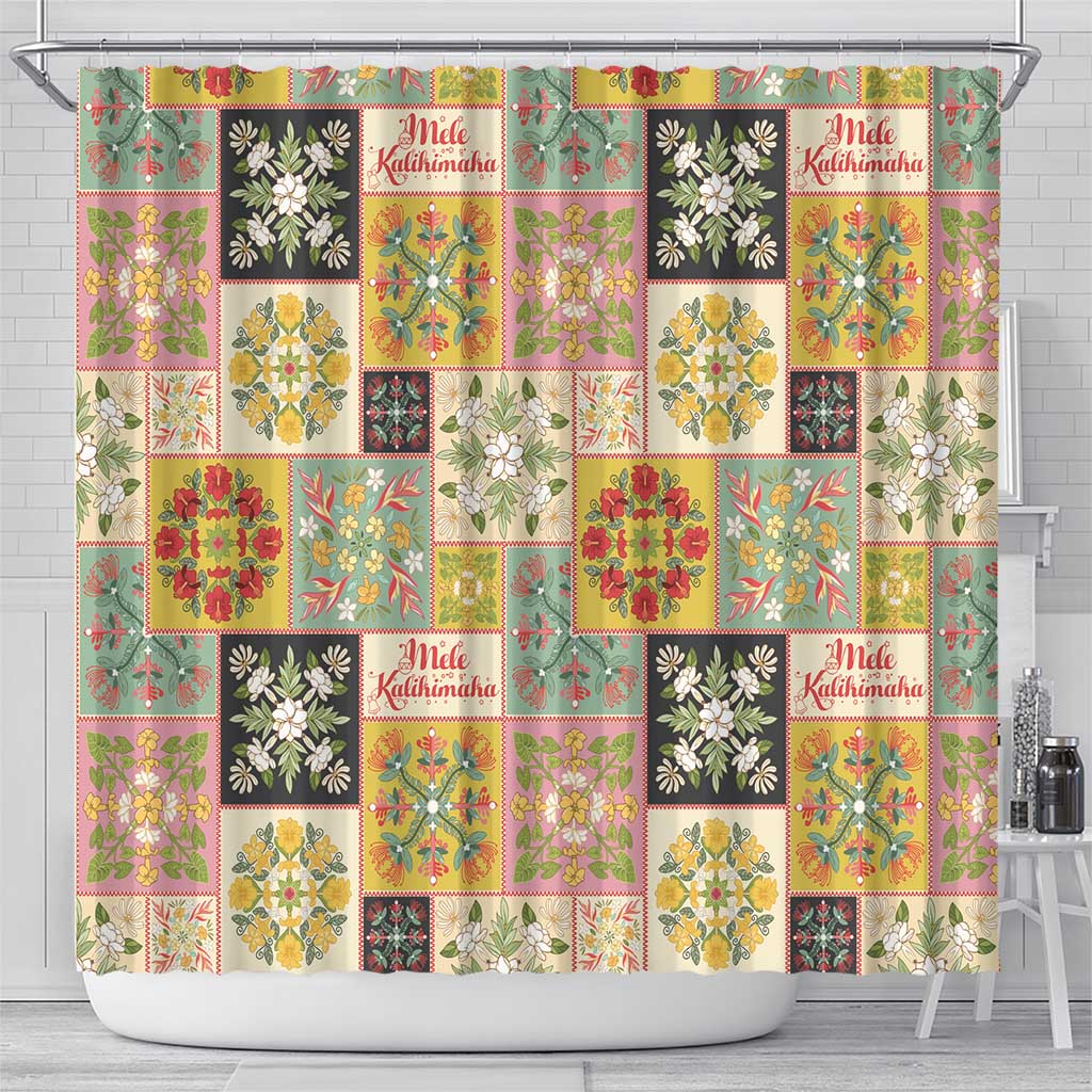 Mele Kalikimaka Hawaii Christmas Shower Curtain Melemele Mama Seamless Floral Motif LT9 - Polynesian Pride