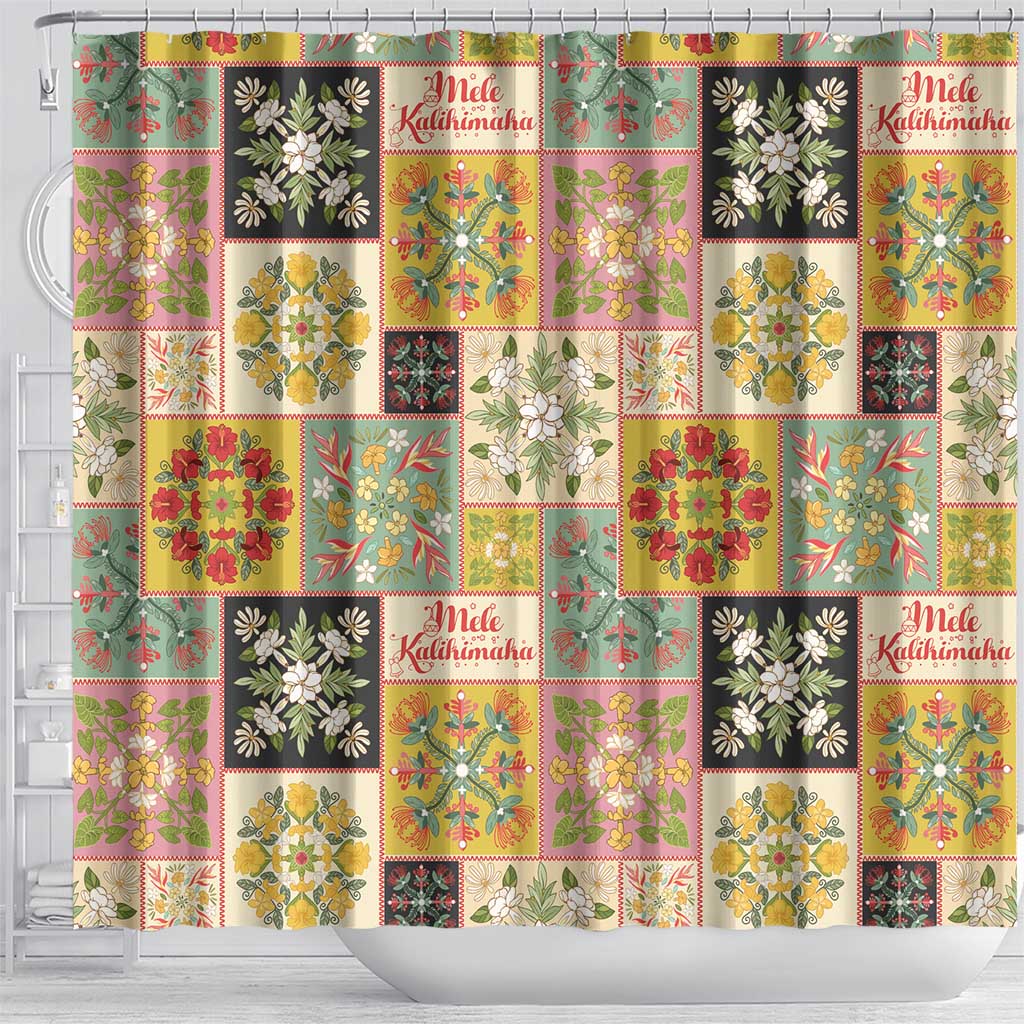 Mele Kalikimaka Hawaii Christmas Shower Curtain Melemele Mama Seamless Floral Motif LT9 - Polynesian Pride