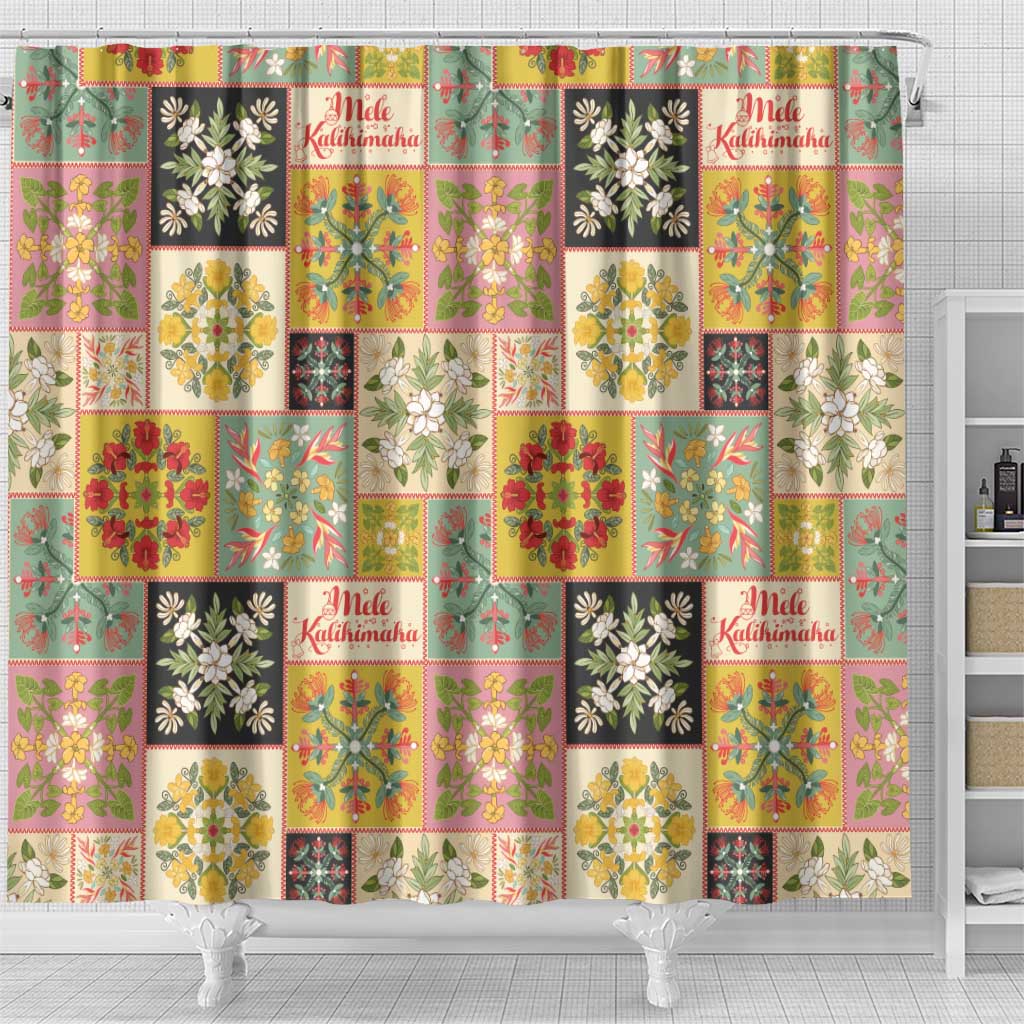 Mele Kalikimaka Hawaii Christmas Shower Curtain Melemele Mama Seamless Floral Motif LT9 - Polynesian Pride