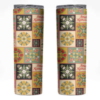 Mele Kalikimaka Hawaii Christmas Skinny Tumbler Melemele Mama Seamless Floral Motif LT9 Beige - Polynesian Pride