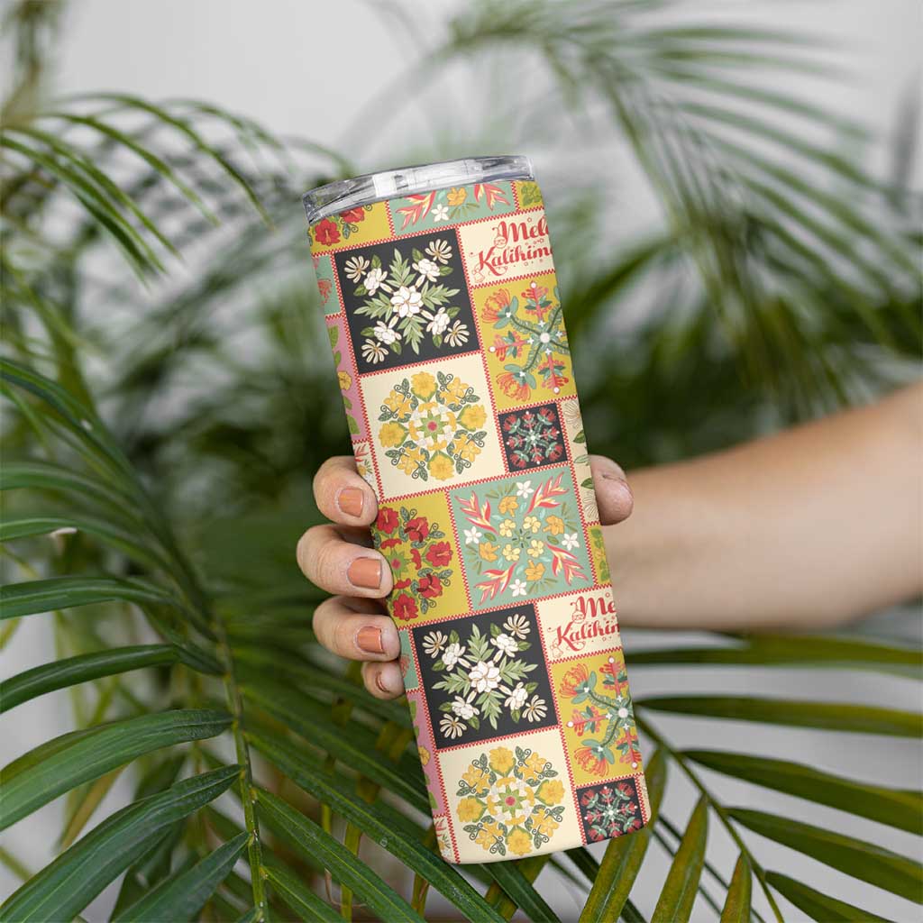 Mele Kalikimaka Hawaii Christmas Skinny Tumbler Melemele Mama Seamless Floral Motif LT9 - Polynesian Pride