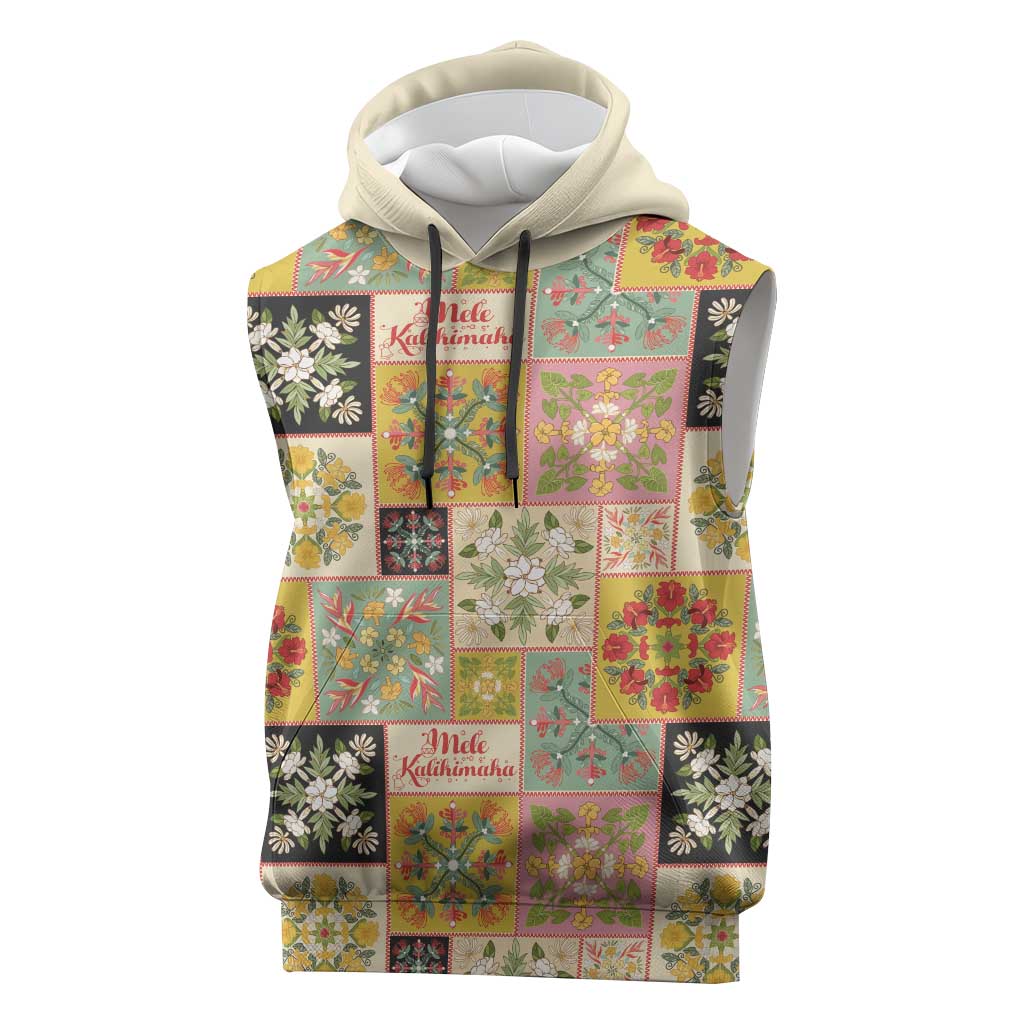 Mele Kalikimaka Hawaii Christmas Sleeveless Hoodie Melemele Mama Seamless Floral Motif LT9 Beige - Polynesian Pride