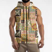 Mele Kalikimaka Hawaii Christmas Sleeveless Zip Hoodie Melemele Mama Seamless Floral Motif LT9 - Polynesian Pride