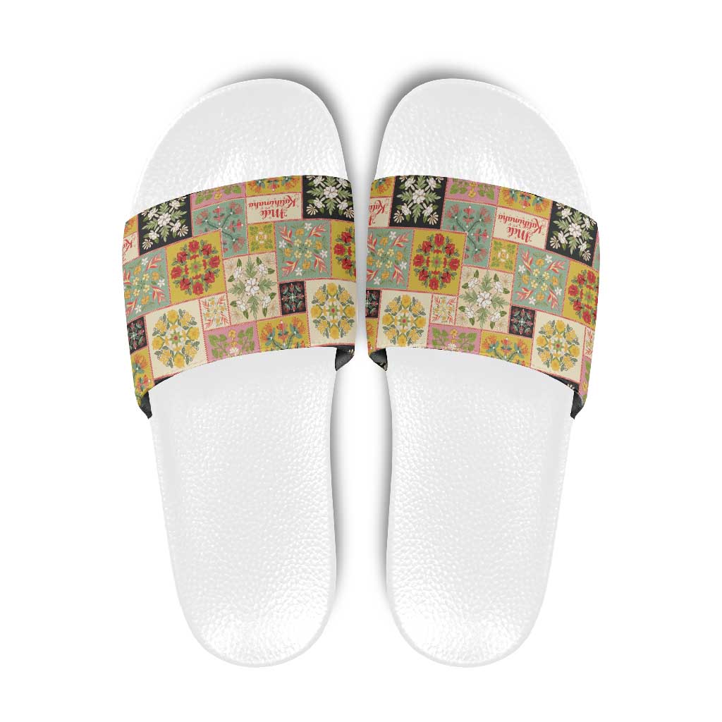 Mele Kalikimaka Hawaii Christmas Slide Sandals Melemele Mama Seamless Floral Motif LT9 Beige - Polynesian Pride