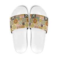 Mele Kalikimaka Hawaii Christmas Slide Sandals Melemele Mama Seamless Floral Motif LT9 Beige - Polynesian Pride