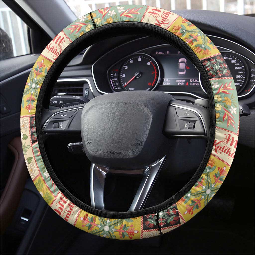 Mele Kalikimaka Hawaii Christmas Steering Wheel Cover Melemele Mama Seamless Floral Motif LT9 - Polynesian Pride